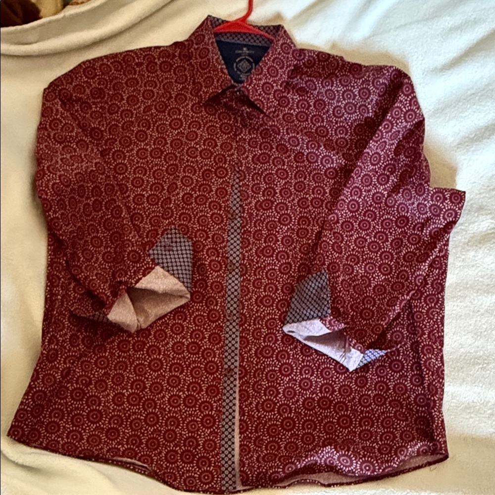 Elegant Burgundy Patterned Men's Shirt Slim XXL